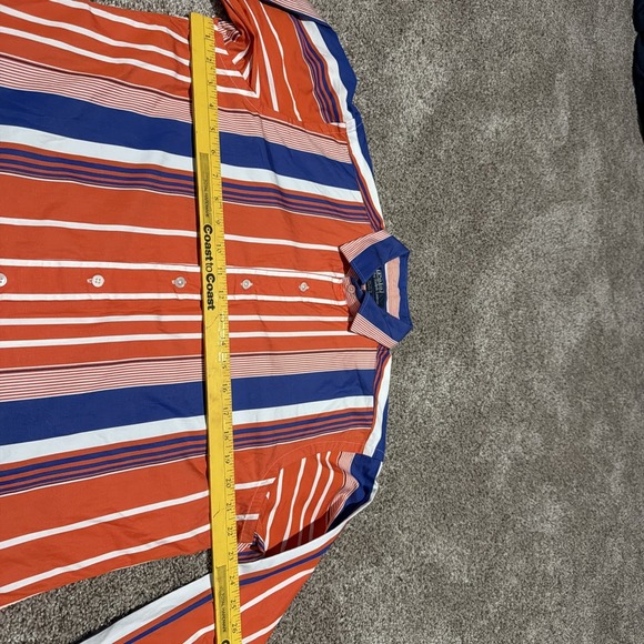 POLO By Ralph Lauren mens Medium Orange Blue Stripe Long Sleeve Button Up Shirt - Picture 7 of 8